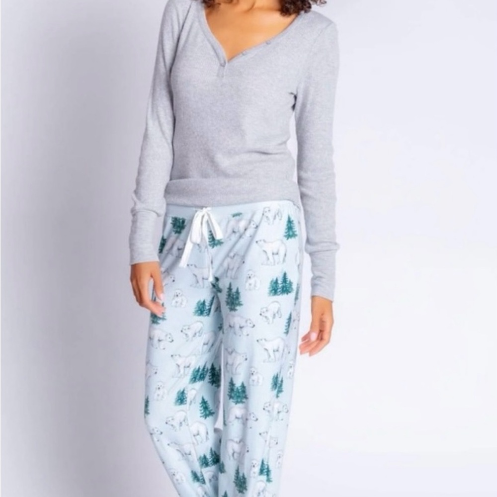 NWT PJ SALVAGE Small Just Chill Polar Bear Joggers Ice Blue Sleep Lounge NEW - Picture 5 of 5